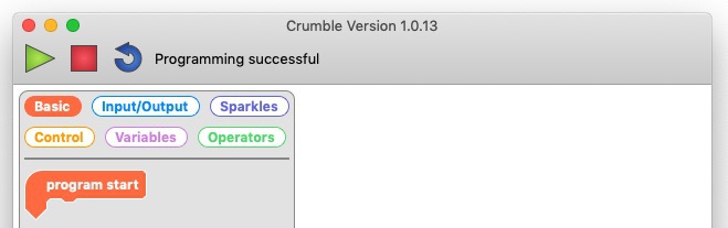 Crumble successfully connected message at the top of the Crumble software