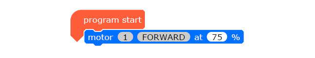 Crumble code - 'Program start' and 'motor 1 forward at 75%'.