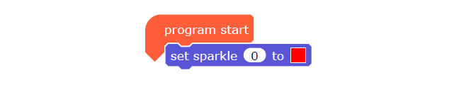 Crumble code - 'Program start' and 'set sparkle 0 to red'.